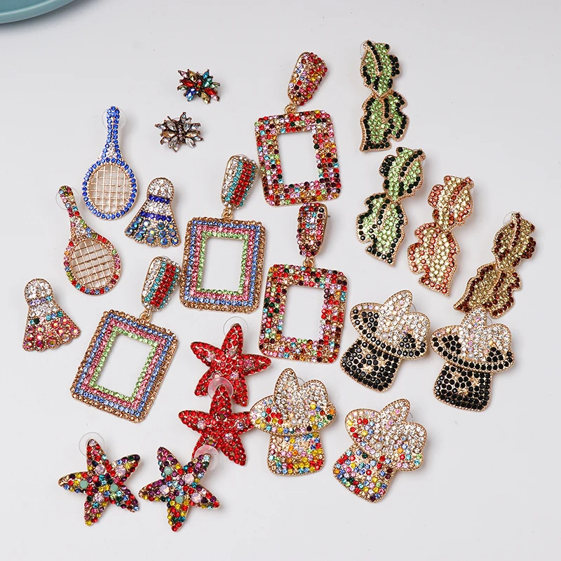 

JUJIA Luxury Rhinestone Earrings Statement Jewelry Fashion Female Brincos Wedding Geometric Drop Earrings For Women