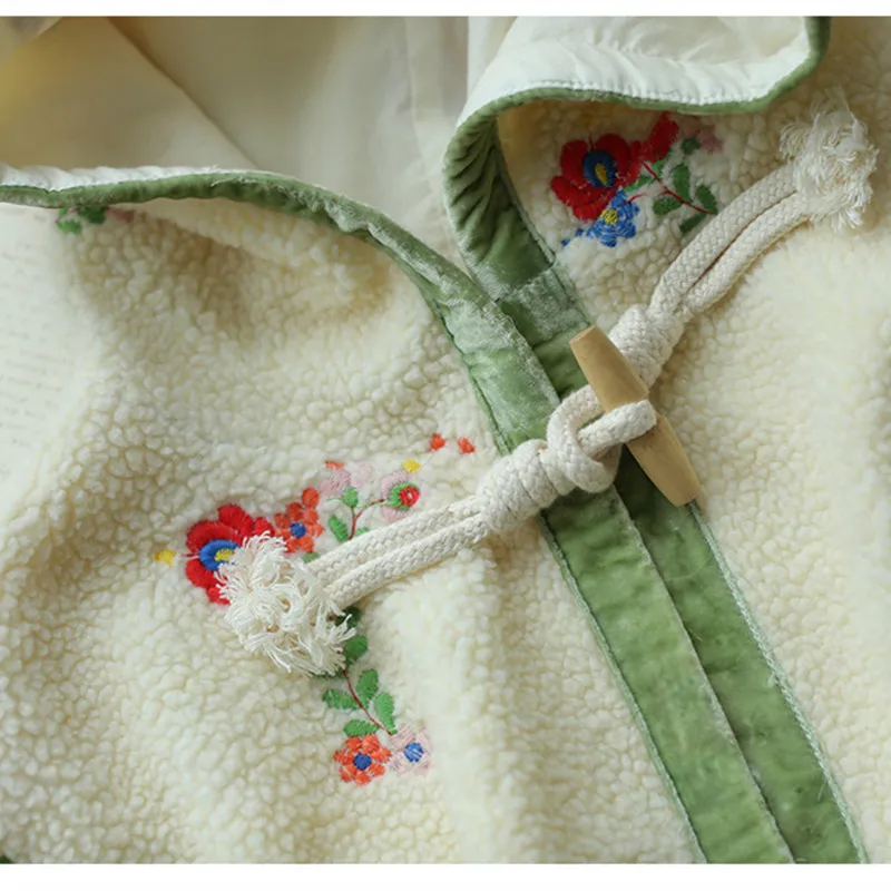 Free Shipping Winter Women Thick Warm Faux Lamb Fur Cloak Coat Ladies Vintage Exquisite Embroidery Tassels Jacket Outerwear