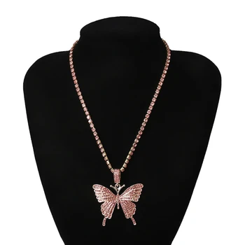

2020 Men's Women Hip Hop Cool Iced Out Sparking Bling Pink Animal Butterfly Pendant Necklaces Rock Fashion Charm Jewelry