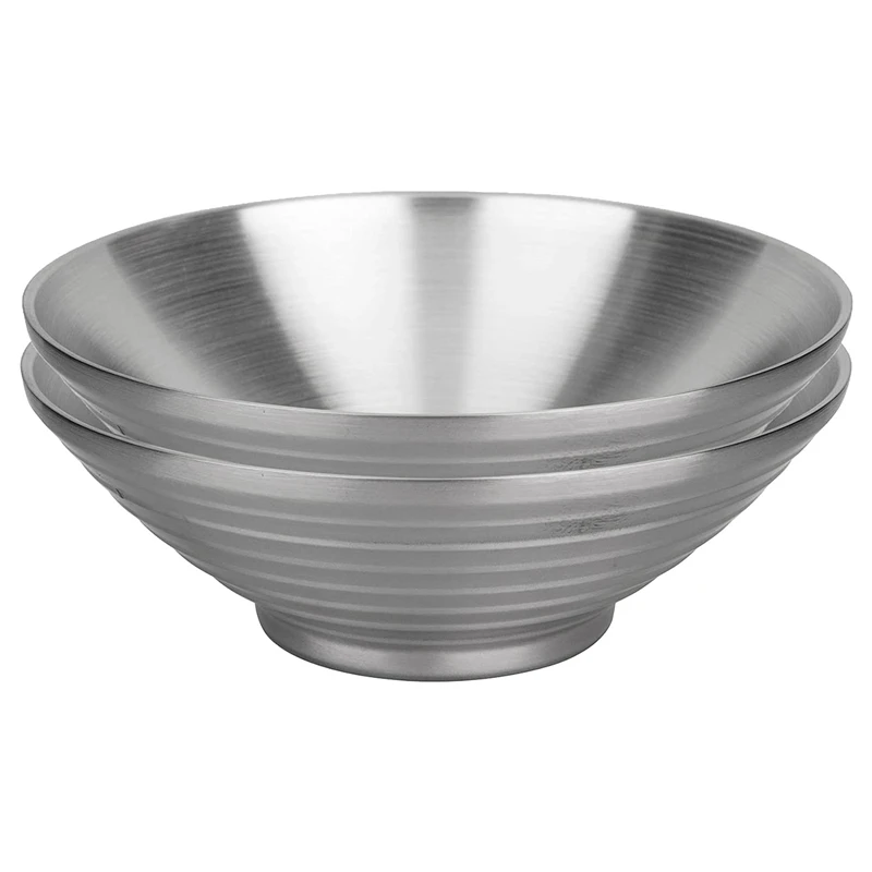 2-Piece Double Layer Ramen Noodle Soup Bowl 304 Stainless Steel for Udon Soba Pho Pasta Salad Cereal (9.5-Inch) | Дом и сад