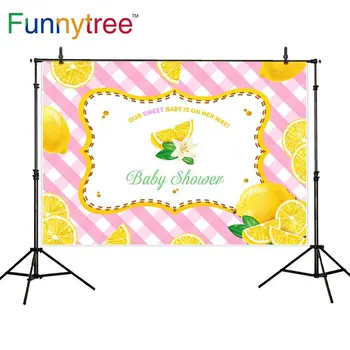

Funnytree photocall backdrop lemon baptism birthday lattice Frame summer photography background for photos photobooth photophone