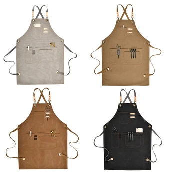

Canvas Work Apron, Multifunction Tool Aprons with Pockets Back Cross Workshop Apron for Carpenters Gardener Barber Chefs