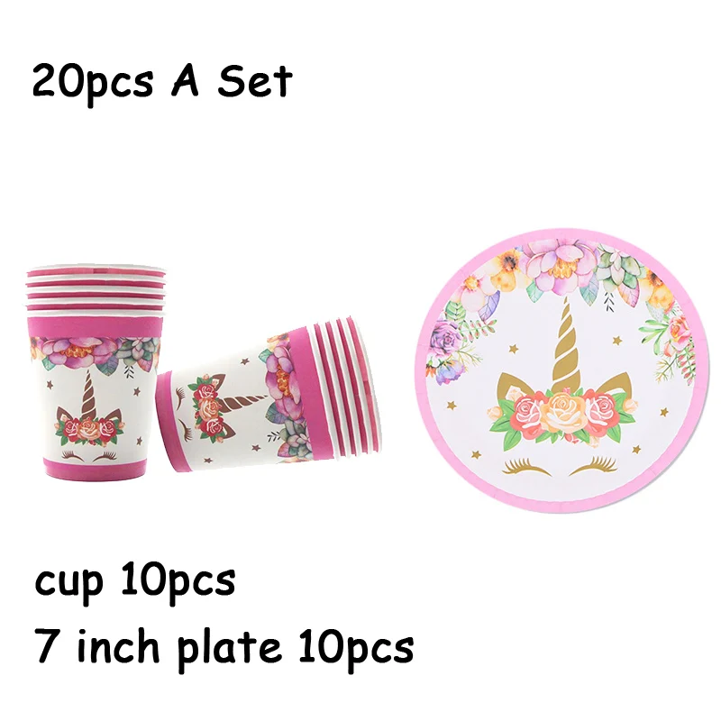 20pcs A Set Единорог День рождения украшения Дети розовый Радуга баннер Единорог тарелка воздушные шары салфетка обертка девочка с днем рождения Декор - Цвет: 20pcs A Set