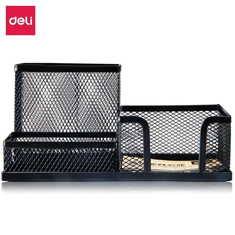 

Deli Square Metal Mesh Pen Holder Multi-function Three-grid Desktop Storage Staionery Office Supplies Office Accessories