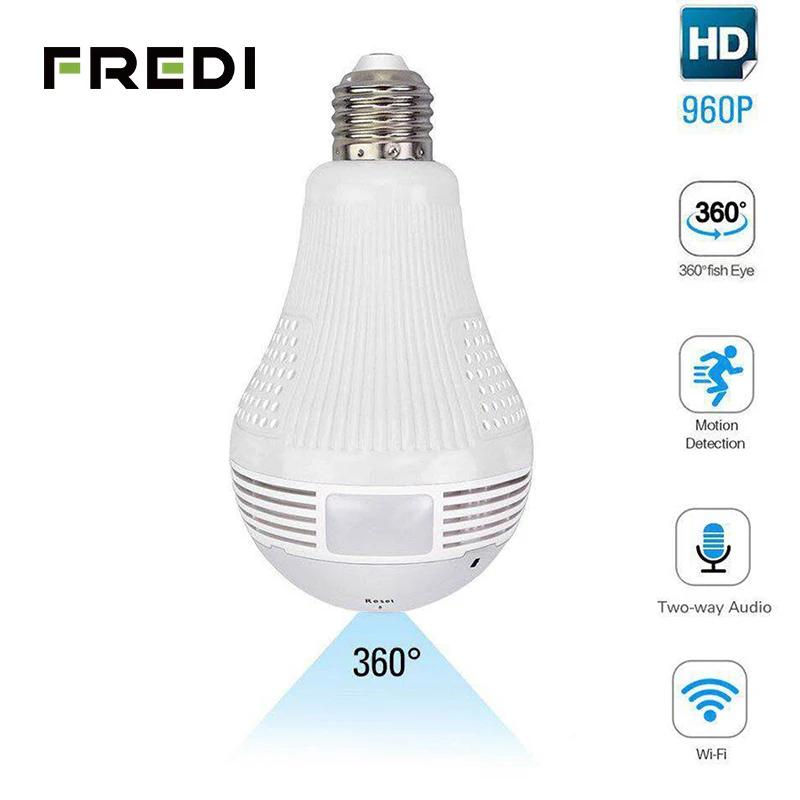FREDI 360 градусов панорамная рыбий глаз WiFi IP лампа освещения для камеры домашней