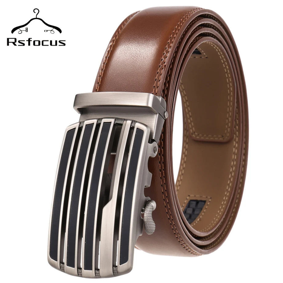 

Rsfocus New Fashion Designer Leather Belts For Men High Quality Ratchet Buckle Luxury Men Belt Automatic Ceinture Homme R70