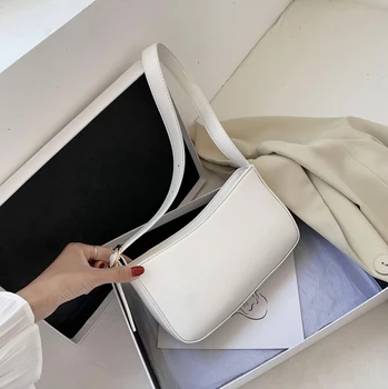 

Solid Colors Baguette bags MINI PU Leather Shoulder Bags For Women 2020 Chain Design Luxury Hand Bag Female Travel