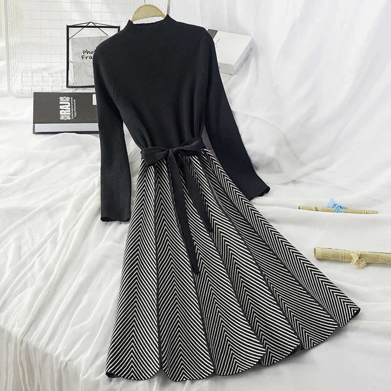 New Cheap 6ruTL ALPHALMODA High Collar A line Knit Dress Women's 2019 New Thickened Arrow Striped Women Elegant Sashes Knitted Dress New Cheap 6ruTL ALPHALMODA High Collar A line Knit Dress Women's 2019 New Thickened Arrow Striped Women Elegant Sashes Knitted Dress