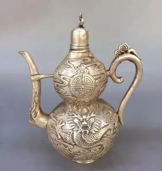 

Chinese White copper hand-made gourd Dragon teapot flagon