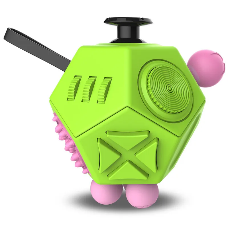 Esoes Fidget Cube 12 Lati - Giocattolo Antistress Per Ansia E ADHD - Con Sfere, Interruttori E Pulsanti - Verde Colorato