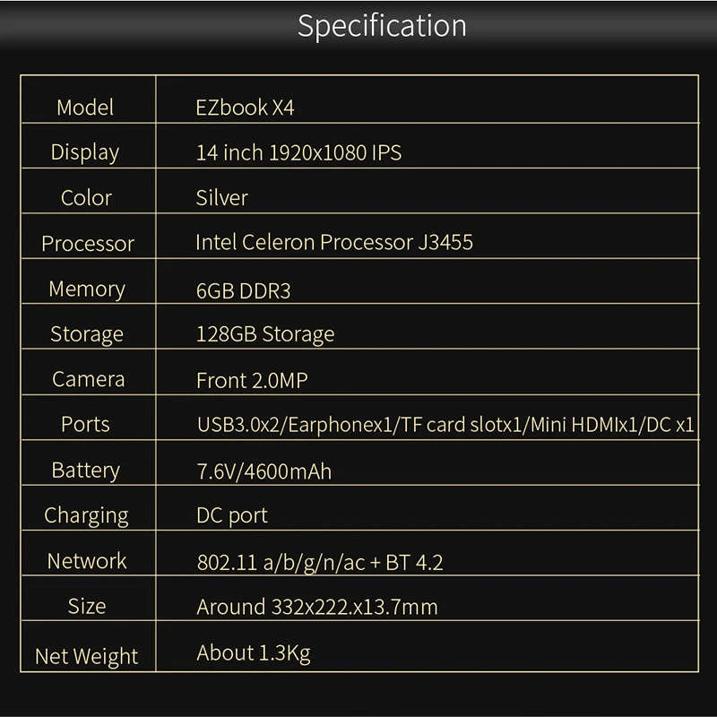 Jumper Ezbook X4 ноутбук 14 дюймов Безель Ips ультрабук Intel Celeron J3455 6 ГБ ОЗУ 128 Гб ПЗУ ноутбук 2,4 г/5 г Wifi с Backli