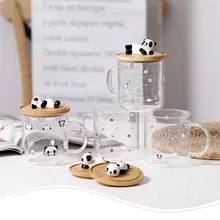 Озорная панда прозрачное стекло с 3D ручкой крышки мультфильм стекло высокая термостойкость боросиликатный бытовой чай сок чашка