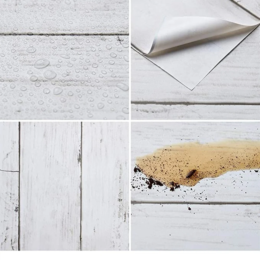 Classic White Gray Wood Paper  Self-Adhesive Removable Wood Peel and Stick Wallpaper Decorative Stick for Living Room Decoration 6