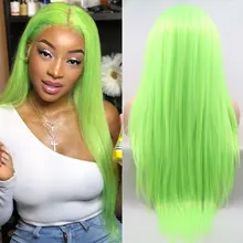 BM синтетический парик на кружеве 13*4, без клея, светильник, зеленый, Жаростойкие Волокна Волос, натуральные волосы, средний пробор для женщин, парики
