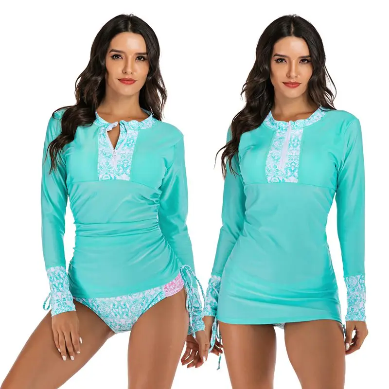 green Tengweng женское бикини с принтом Rashguard 2 шт купальник Танкини больших размеров юбка для серфинга женский купальный костюм платье XXL - Цвет: green