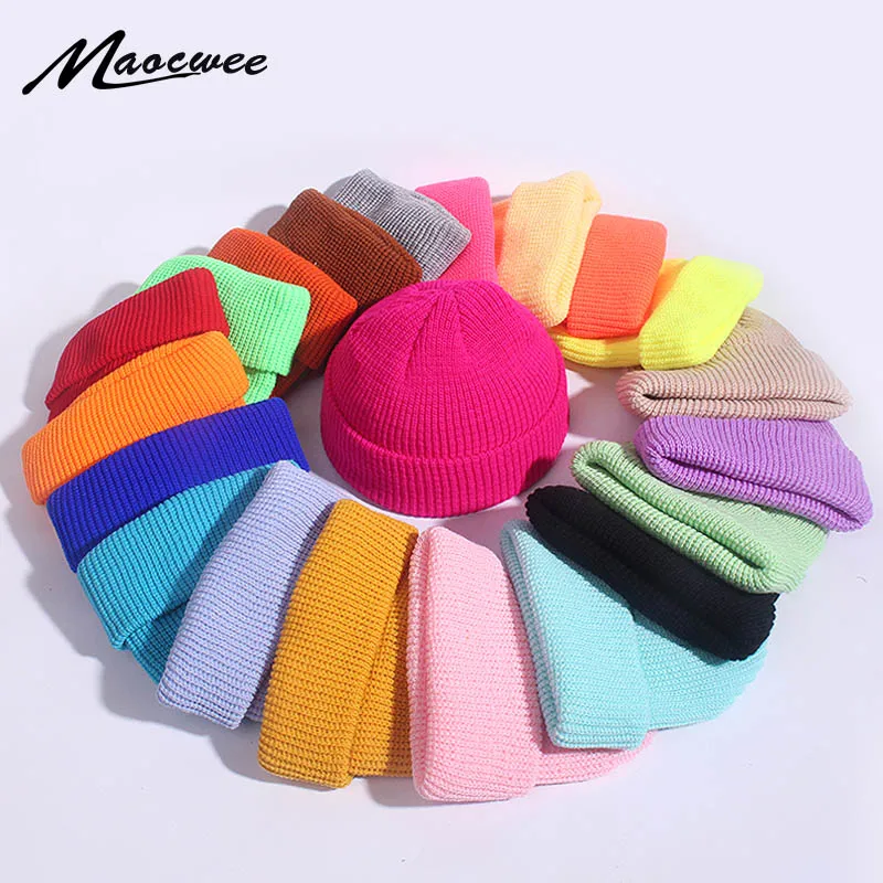 Женская и мужская вязаная шапка с дыней однотонная шапочка матроска уличная