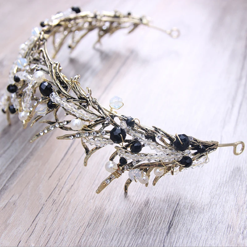 Vintage Baroque Black Crowns For Women Wedding Bridal Tiaras And Crowns Crystal Queen King Witch Diadem Hair Jewelry Accessories bridal hair jewelry gold	