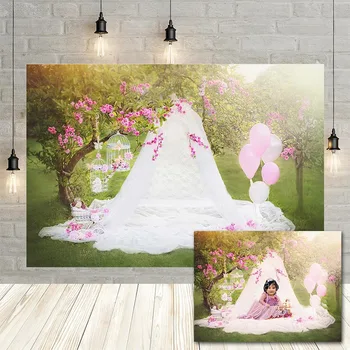 

Avezano Baby Shower Garden Photography Background Grassland Tent Pink Flower Birthday Party Decor Backdrop Photo Studio Props