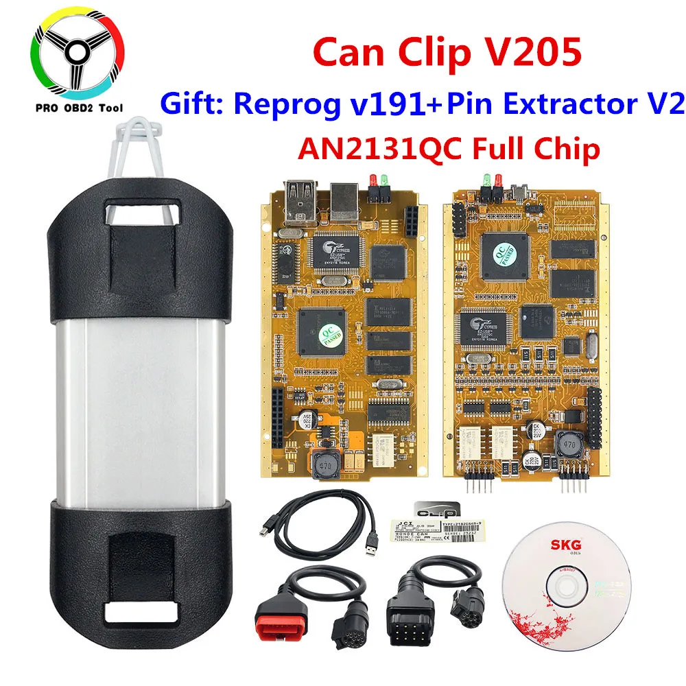 US $153.00 Newest Can Clip V205 Full Chip Green PCB CYPRESS AN2131QC Full Chip Diagnostic CAN Clip V202 OBD2 Interface Scanner Can Clip
