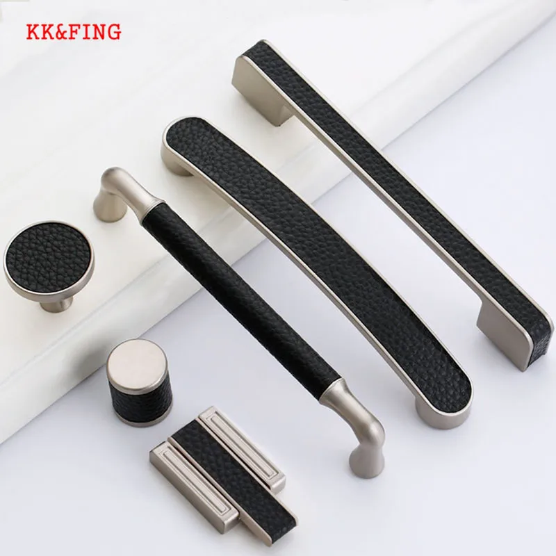 

KK&FING Simple European Paste Skin Luxury Cabinet Handles Zinc Alloy Kitchen Cupboard Door Pulls Drawer Knobs Wardrobe Leather