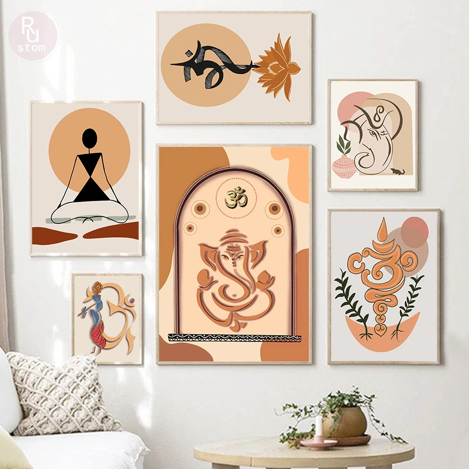 Elephant Hindu God Ganesha Mandala Wall Art Canvas Painting Nordic Posters And Prints Picture For Living Boho Room Decor | Дом и сад