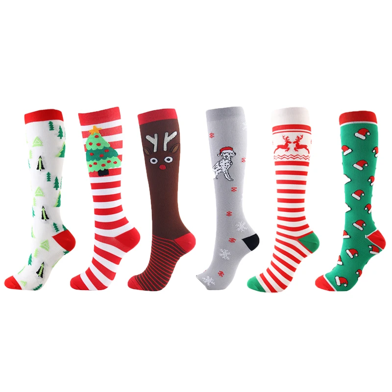 

Elk Compression Socks Unisex Christmas Tree Hat Socks Relieve Muscle Fatigue Varicocele Outdoor Sports Skiing Running Cycling