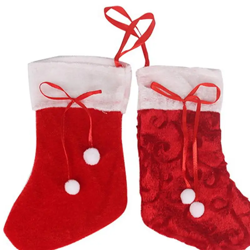 6 Pcs Stockings Portable Reusable Simple Candy Bags Christmas Tree Decor Santa Stockings For Christmas Supplies