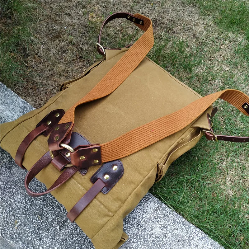 Waxed Canvas Backpack Hiking Camping Rucksack Men Trekking Large Laptop Bag 15 6 inches Vintage Leather Backpack 4