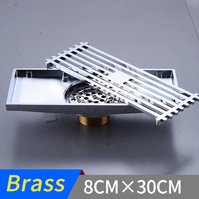 8cm-30cm Ванная пол для душа длинный дренаж квадратный душ большой Пол Слива латунь Туалет линейные Крышки Плитка Вставка отходов решетки - Цвет: 8cm-30cm