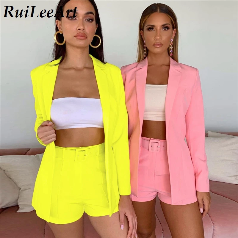 Spring Summer Streetwear Women's Blazer Shorts Suit Office Lady Tracksuit 2 Piece Set Business Interview OL Fitness Outfits