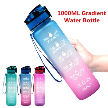 

1000ML Frosted Gradient Bouncing Cup Plastic Sports Outdoor Water Bottle With Time Scale Reminder Gym Plastic Drinking Bottles