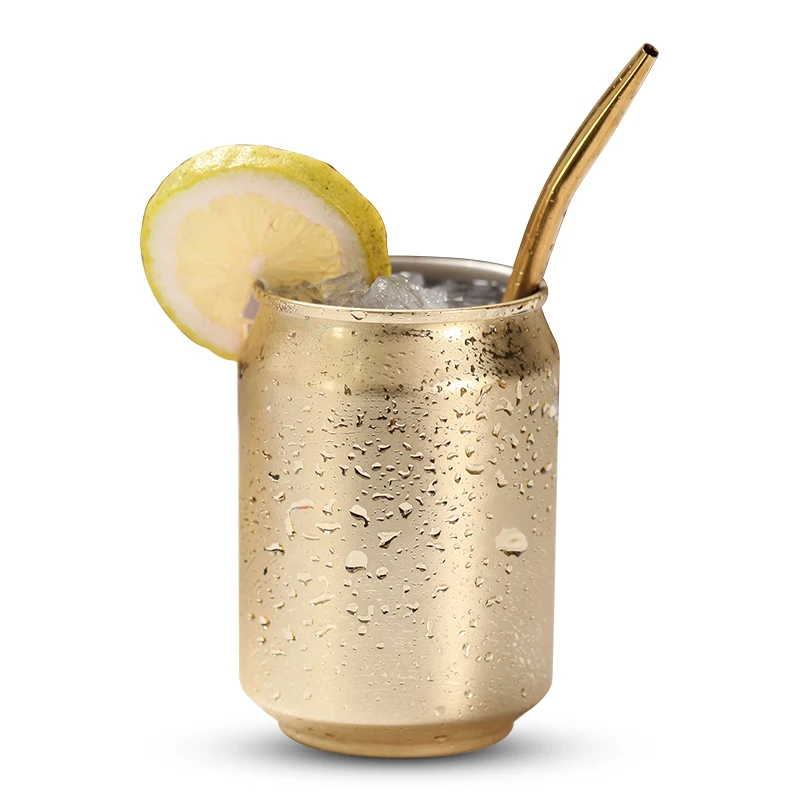 Golden Metal Mug without straw Stainless Steel Cola Can Drinking Water Cup Coffee Cocktail |