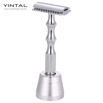 

YINTAL Short Handle Classic Safety Razor Double Edge Men's Shaving Razor Grid Anti-skid Handle With Guided Comb