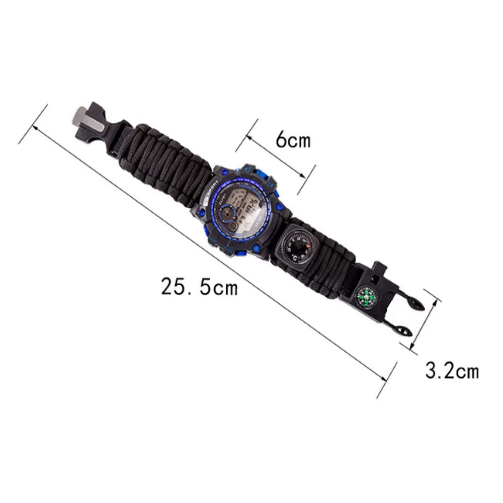Открытый выживания часы 50 м Водонепроницаемый Военный Тактический Паракорд Браслет с ножом компаса термометр свистки аптечки