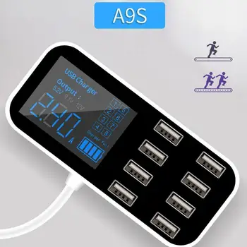 

USB 8 Multi-Port Adapter Car Charger for Mobile Phone Desktop Charger Smart LED Display Charging Station Ultra-thin USB Charger
