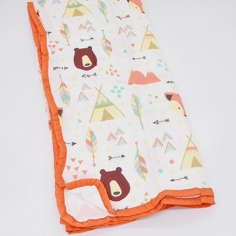 Bear Fox 120x120 см Пеленальное Одеяло для новорожденных, 4 слоя муслинового хлопка, детское одеяло с цветочным принтом, детское одеяло для фотосессии - Цвет: Bear Fox