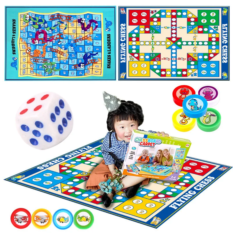 

Double-Sided Rug Aeroplane Chess Snakes And Ladders-in-Game Blanket Dice Crawl Pad Educational Children Parent And Child Climbin