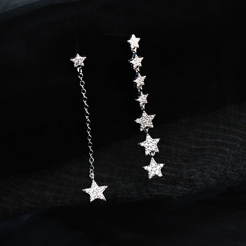High-quality S925 Sterling Silver Star tassels. Asymmetric pentagonal Earrings
