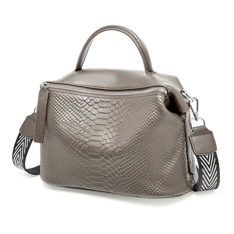 Женская сумка из натуральной кожи с узором «крокодиловая кожа», мягкая кожаная женская сумка через плечо, Бостонская сумка с верхней ручкой, женская сумка через плечо - Цвет: Gray