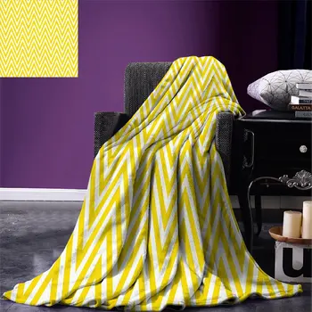

Yellow Chevron Throw Blanket Thin Yellow and White Chevron Stripes Retro Pattern in Contemporary Design Blanket for Bed Couch