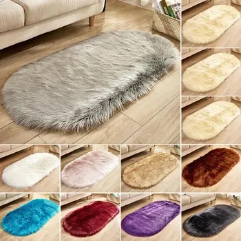 

Oval Round Soft Faux Fur Carpet Modern Living Room Rugs Long Plush Mat Furry Sheepskin Artificial Floor Carpet for Bedroom Decor