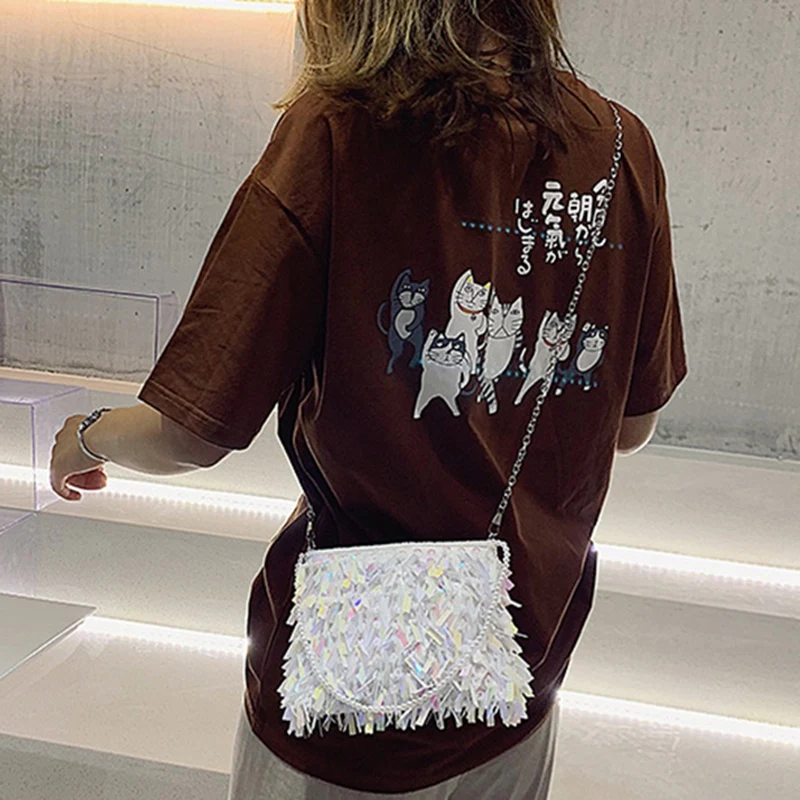 

AUAU-Sequined Diamond Small Square Bag Beaded Handbag Chain Shoulder Slung Female Bag