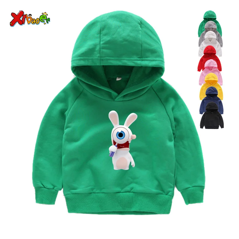 Коллекция года, детские толстовки с капюшоном с принтом «Crazy Rabbit» забавные толстовки с капюшоном для мальчиков и девочек красные зимние толстовки с длинными рукавами для детей возрастом от 5 до 9 лет