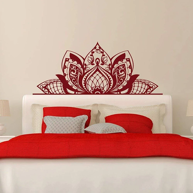 

Unique Design Decal Half Mandala Flower Headboard Bohemian Style Lotus Art Wall Decor Mural Bedroom Home Decoration Vinyl LC1477