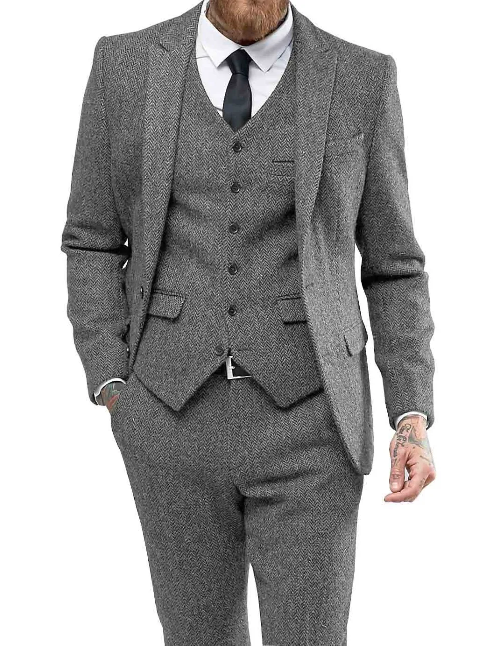 Мужской костюм casual Bon, повседневный деловой костюм из трех предметов, мужские смокинги с лацканами серого, белого, бордового цвета для свадьбы, блейзер+ брюки+ жилет - Цвет: as the image