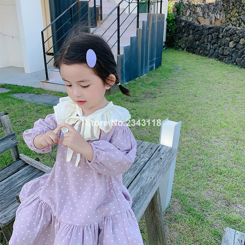 

Autumn Korean Style Cute Girls Heart Printing Detachable Collar Casual Dress Pure Cotton Kids Princess Dresses