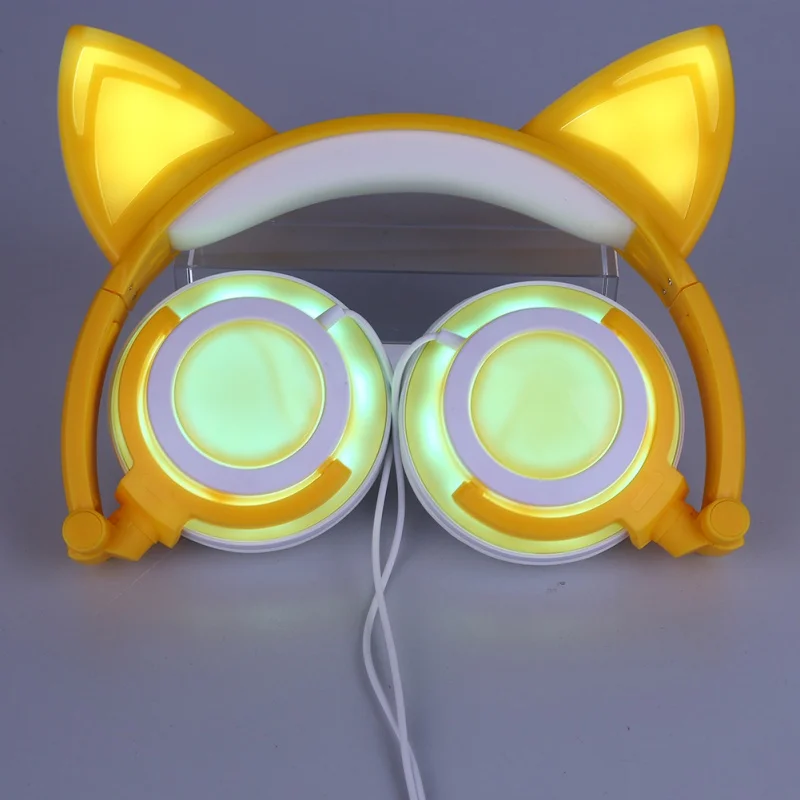 Красочные складные мигающие светящиеся кошачьи наушники игровая гарнитура наушники со светодиодный светильник для ПК ноутбука мобильного телефона - Цвет: yellow