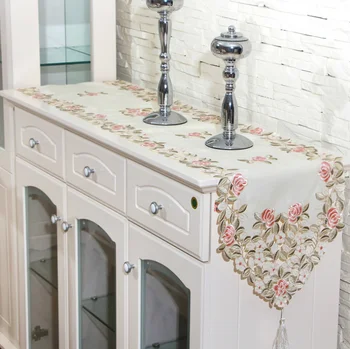 

37*176cm Creative pink Embroidered Lace Vintage Style Polyester Linen Table Runner