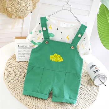 

HYLKIDHUOSE 2020 Summer Baby Boys Girls Clothing Sets Toddler Infant Short Sleeve Cotton T Shirt Bib Shorts Children Costume