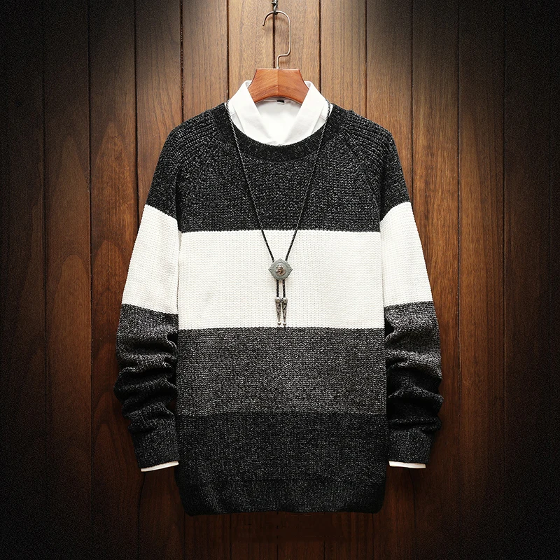 2019 autumn and winter new large size men's warm round neck sweater hombre striped sweater sweater men's casual loose brand knitted pullover 2019 autumn and winter new large size men's warm round neck sweater hombre striped sweater sweater men's casual loose brand knitted pullover